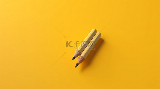 黄色背景上铅笔画的 3D 插图