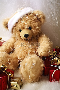圣诞可爱背景图片_一只白色的圣诞泰迪熊