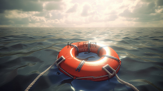 救生圈背景图片_人工救生圈悬挂在开阔海域，用于分阶段救援模拟