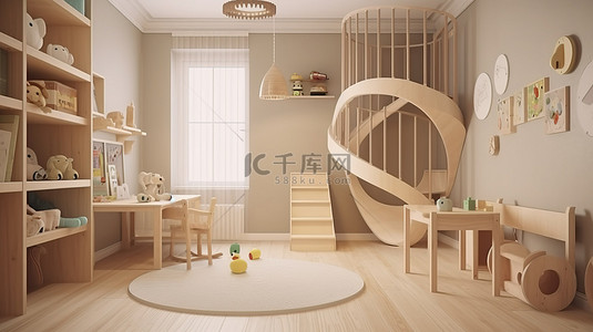 现代家居背景图片_儿童房的室内设计 3D 渲染