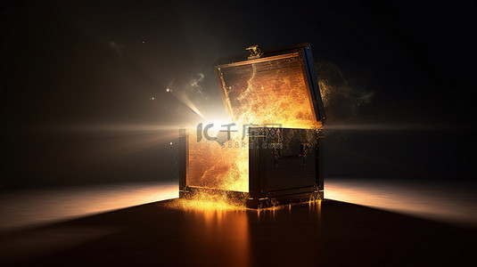 打开的魔法盒背景图片_解锁光线照亮的潘多拉魔盒的 3D 渲染之谜