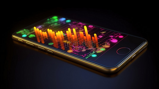 智能手机上的业务策略的 3D 渲染与股票交易和增长图