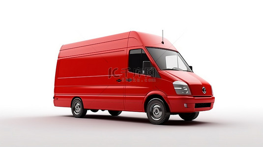 红色车展背景图片_白色背景商用货车的 3D 插图，红色，非常适合在城市内运输小型货物，还有用于定制设计的空白车身