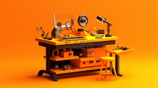 使用单色工作台对橙色背景进行 3D 渲染