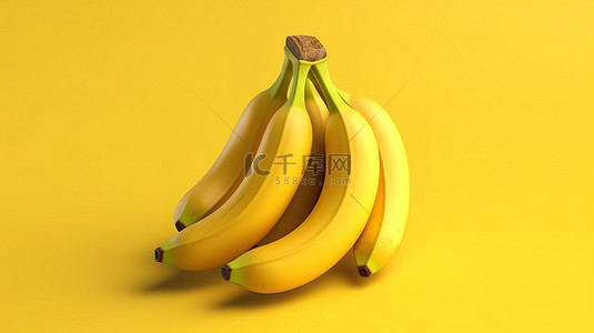 多个香蕉搁在充满活力的黄色表面 3D 渲染上