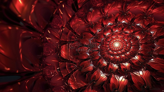 红色背景光圈背景图片_3D 插图中由鲜艳的红色水晶形成的圆形万花筒装饰品