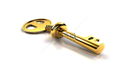 钥匙孔的 3d 插图，带有白色隔离的金钥匙