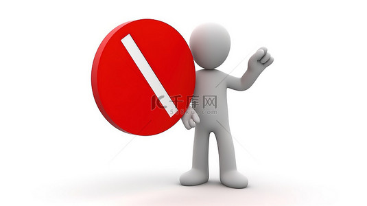 标志禁止背景图片_3D 人物在空白的白色画布上持有“停止”交通标志