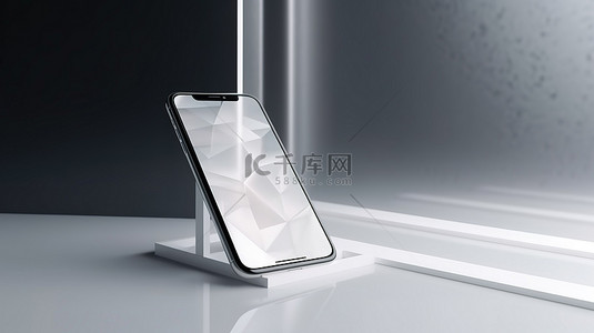 优质商业市场广告照片展示具有白屏渲染的 3D 智能手机