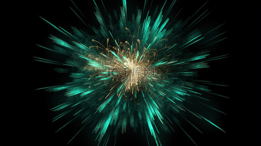 3d 渲染中带有绿蓝色调的抽象爆炸射线