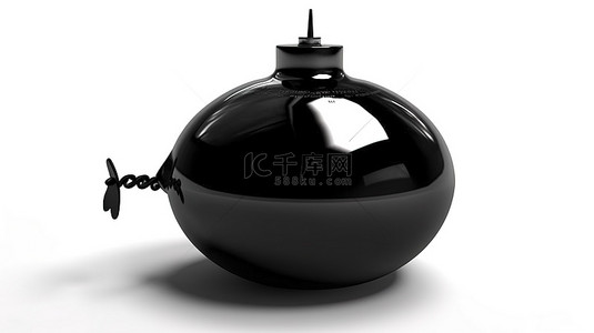 影子卡通背景图片_白色背景下灯芯尖端黑色炸弹的 3D 渲染