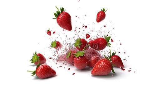 3d 渲染的一堆草莓层叠在白色表面上