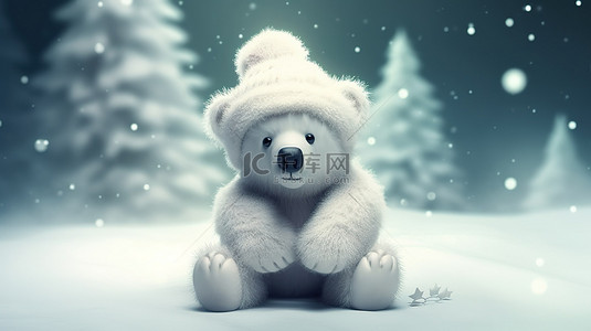 以白色北极熊为特色的 3D 渲染圣诞场景