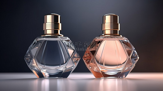 品牌样机在 3d 渲染中的两个香水瓶