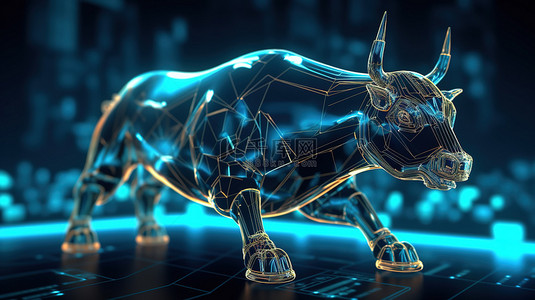 3D 渲染不断增长的市场投资加密货币与 tron bull