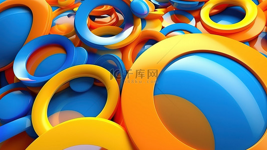 彩色圆圈构图的抽象 3D 渲染