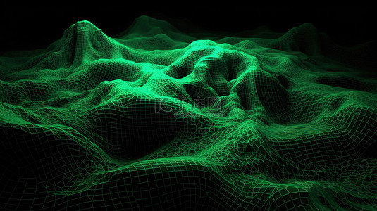 霓虹绿网格地形抽象 3D 渲染网格地形