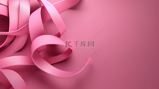癌症医疗背景图片_粉红丝带乳腺癌意识海报，粉红色背景上带有 3D 渲染插图
