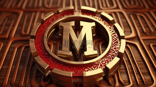 充满活力的红色色调的蒙古图格里克货币符号的 3D 渲染插图