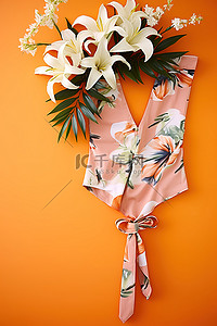 泳装背景图片_热带系带领带和橙色墙壁