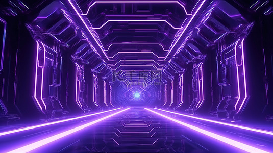 现代免费背景图片_具有现代感和充满活力的 3D 渲染紫色霓虹灯的未来科幻背景的免费照片