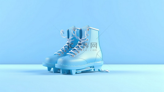 优雅时尚女鞋背景图片_柔和的蓝色背景与优雅的蓝色花样滑冰鞋的 3D 渲染