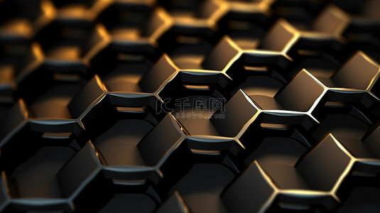 蜂窝状黑色抽象背景的未来派 3D 插图