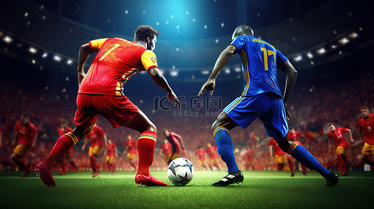足球背景图片_法国 vs 比利时足球比赛的 3d 渲染