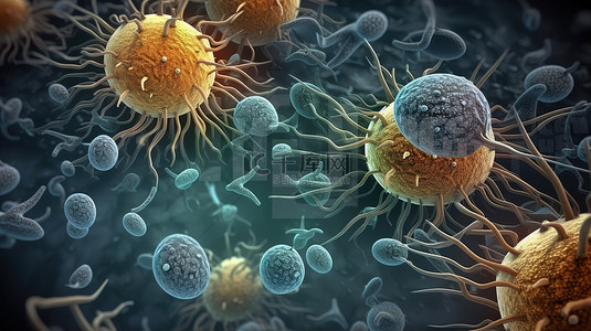 微观世界的 3d 渲染在医学背景下探索抽象细菌和病毒