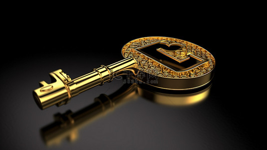 黑色金属背景上的 3D 渲染金色电子学习钥匙