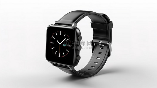 手表背景图片_时尚的黑色智能手表和表带模型，具有空白屏幕，适合您的定制设计，在使用 3D 渲染创建的白色背景上特写拍摄
