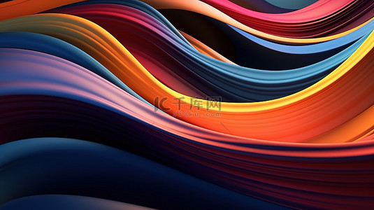 抽象彩色几何线条背景图片_充满活力的 3D 艺术品，具有彩色波浪几何线条和条纹图案