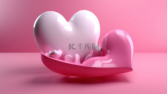 3d 情人节浪漫的粉红色心形渲染