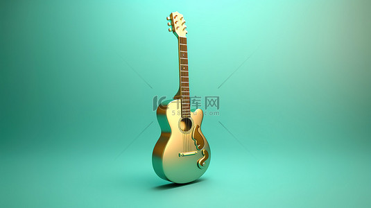标志性吉他 潮水绿色背景上令人惊叹的金色福尔图纳吉他标志