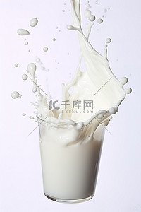 乳制品背景背景图片_牛奶溅在玻璃和白色背景上