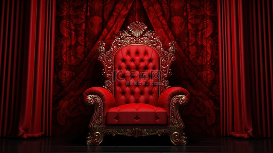 红色皇家宝座的渲染 3D 图像