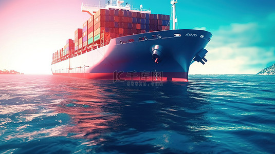 海上航行背景图片_尖端商业物流 3D 渲染集装箱船或油轮在极端特写的海水中移动