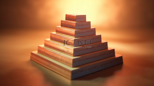 3D 渲染中具有概念性六层金字塔的透视背景