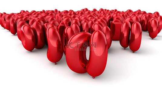 3d 红色气球白色背景上的单个字形插图