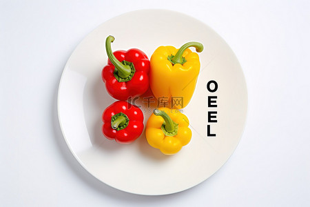 零卡路里背景图片_一个黑白相间的盘子，上面有两个红辣椒，彼此相邻，拼写为低卡路里 sketsor