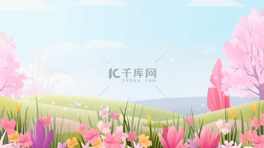 春天广告背景背景图片_自然花卉植物春季卡通广告背景