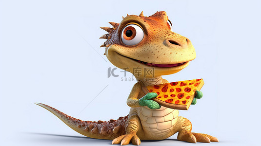 热爱披萨的 3D 蜥蜴，举止滑稽