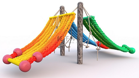 游乐场攀爬背景图片_双绳攀爬游乐场设备，适合儿童，采用白色背景的逼真 3D 设计