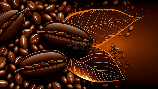 咖啡棕色叶子插画背景