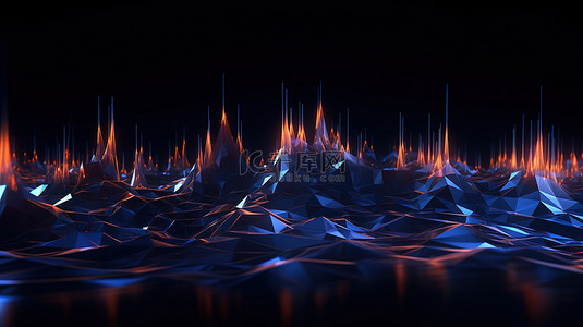 黑暗背景上抽象多边形的未来 3D 渲染，象征着大数据技术和元宇宙