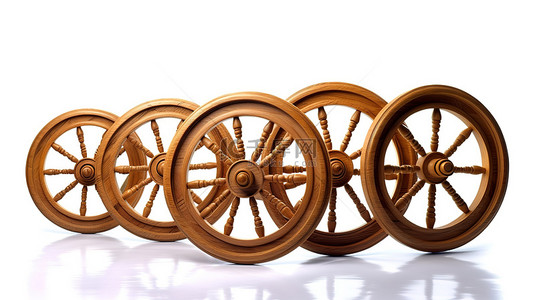 海洋方向盘背景图片_孤立木轮的古董 3D 插图