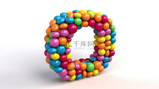 色彩鲜艳的彩虹糖果在孤立的节日背景 3D 字母插图上形成数字