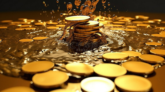 掉落的金币背景图片_从上面层叠的金币的 3D 渲染激发金融主题的商业想法