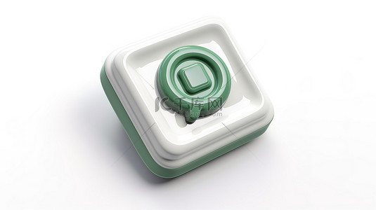 白色背景上绿色的老式电话听筒图标按钮 3d 渲染的方形白色图标