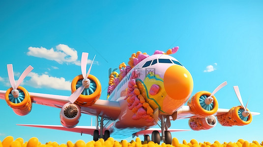 卡通飞机背景图片_享受 3D 渲染中带有卡通飞机的旅行横幅
